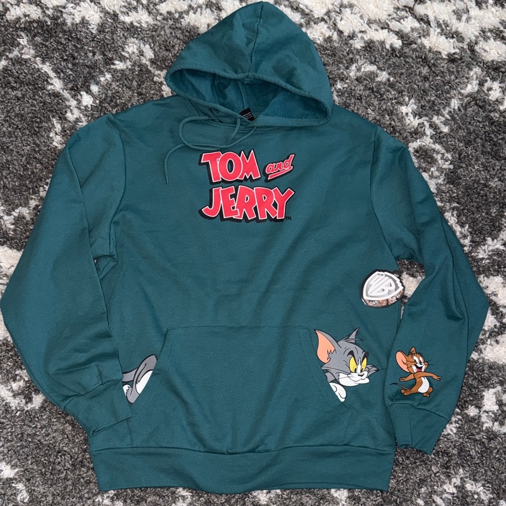 NWT WB Tom and Jerry Green Hoodie Sweater - L